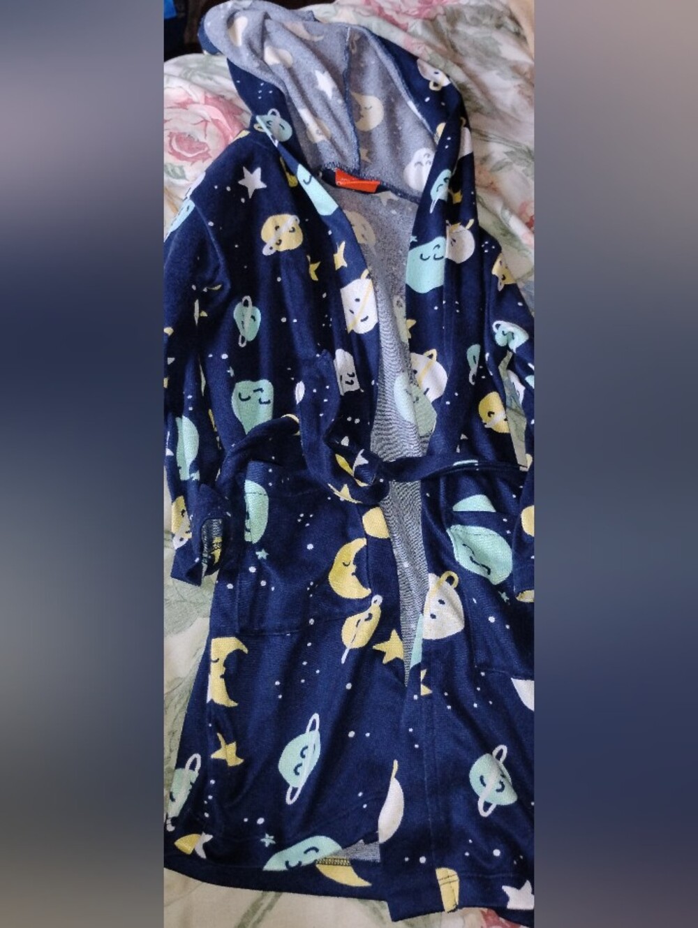 Joe Fresh Toddle Navy Space Robe with Yellow and Mint Planet Print